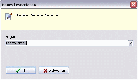Menü Einfügen Lesezeichen Dialog Neues Lesezeichen