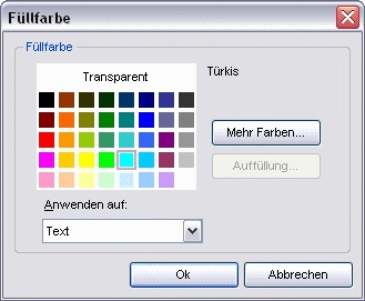Menü Zeichen Hintergrundfarbe Dialog Füllfabe