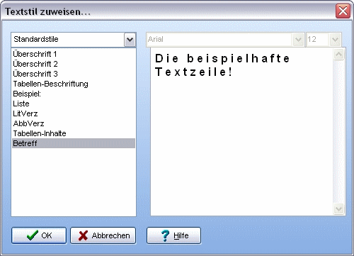 Menü Zeichen Textstil zuweisen Dialog Textstil zuweisen