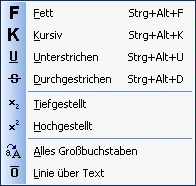 Menü Zeichen Untermenü Schriftstil