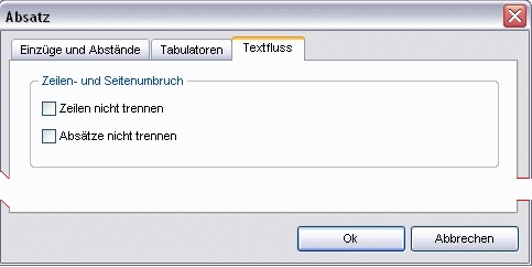 Menü Absatz Dialog Absatz Register Textfluss
