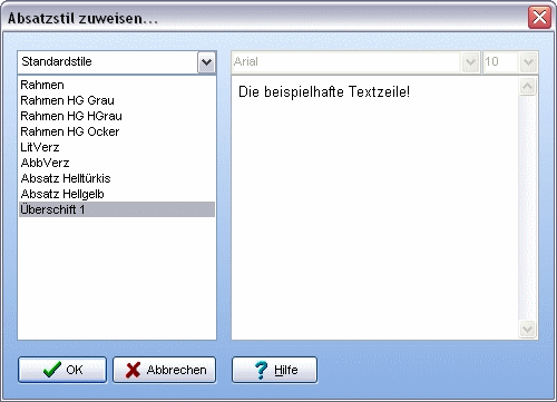 Menü Absatz Absatzstil zuweisen Dialog Absatzstil zuweisen