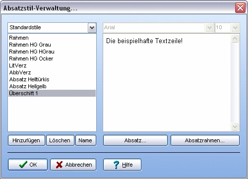 Menü Absatz Absatzstile verwalten Dialog Absatzstil-Verwaltung