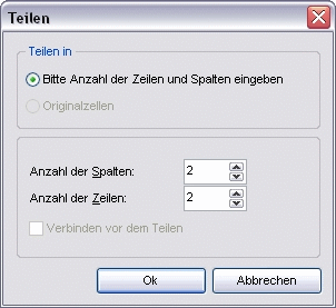 Menü Tabelle Zellen Teilen Dialog Teilen