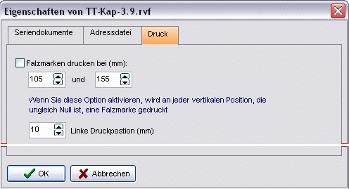 Menü Seite Dialog Eigenschaften Register Druck