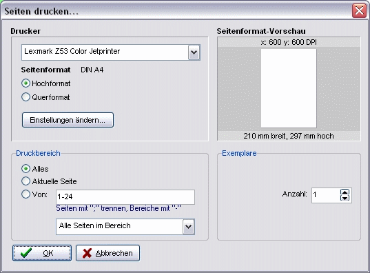 Menü Datei Dialog Seiten Drucken